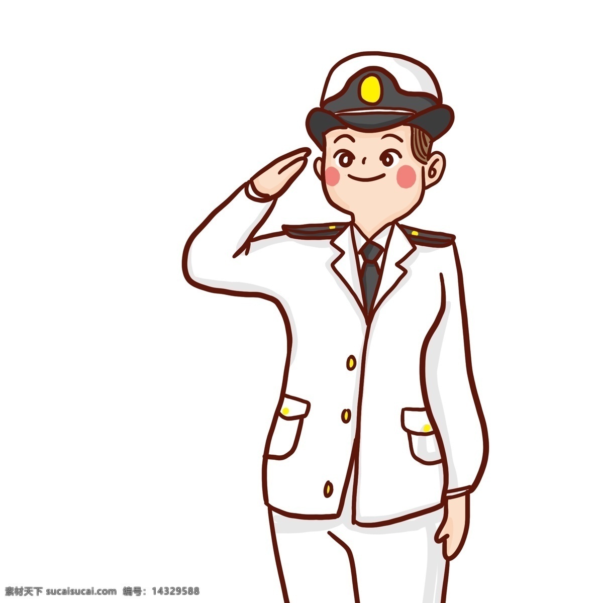 卡通 手绘 敬礼 海军 人物 插画 漫画 军警 人物素材 可爱 少年