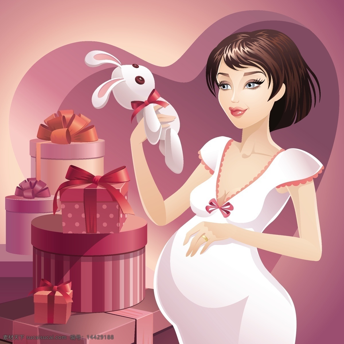 背景 妇女女性 卡通 快乐 礼盒 女孩剪影 矢量人物 手绘 小白兔 幸福 孕妇 矢量 模板下载 幸福的孕妇 psd源文件