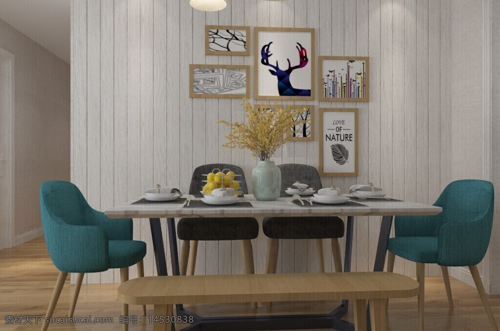 现代 北欧 餐厅 装修 效果图 温馨 家装 木质 简约风