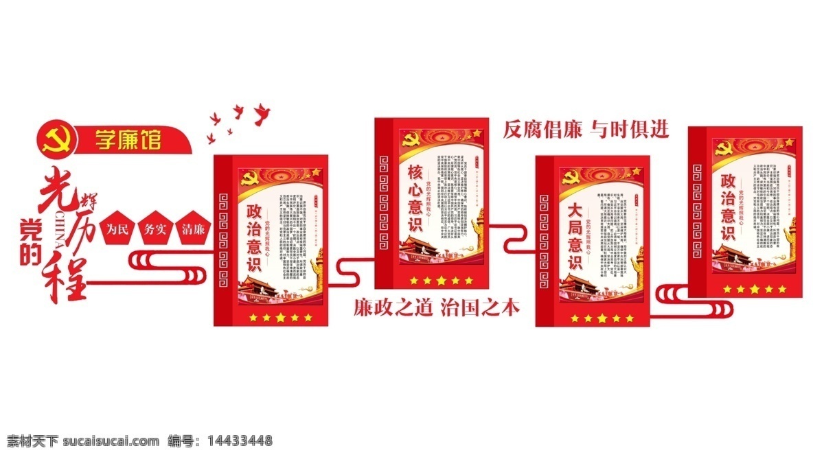 简约 红色 党 光辉历程 文化 墙 分层