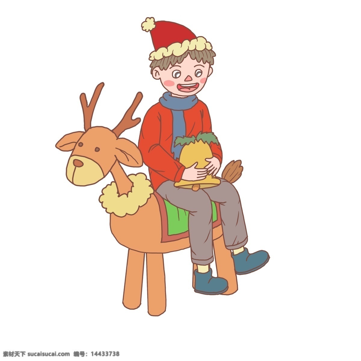 圣诞节 卡通 手绘 男孩 玩具 鹿 圣诞夜 女孩 礼物 圣诞礼物 圣诞帽子 圣诞快乐 圣诞老人 圣诞树 糖果 玩具鹿