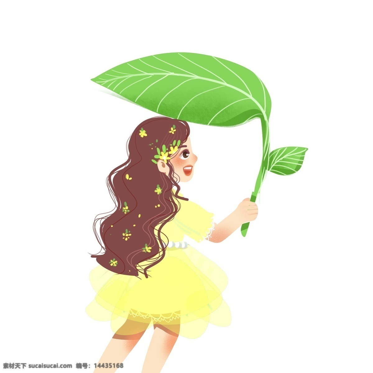 手绘 治愈 系 一个 撑 树叶 伞 女孩子 治愈系 插画 女孩 女生 树叶伞 唯美 卡通设计