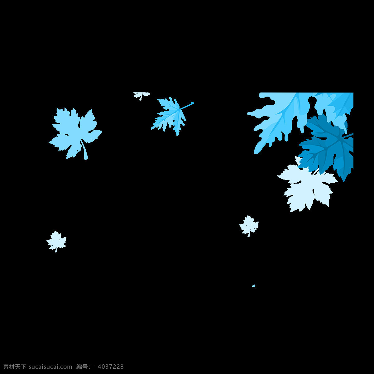 卡通 蓝色 落叶 元素 png元素 枫叶 蓝天 免抠元素 秋天 透明素材