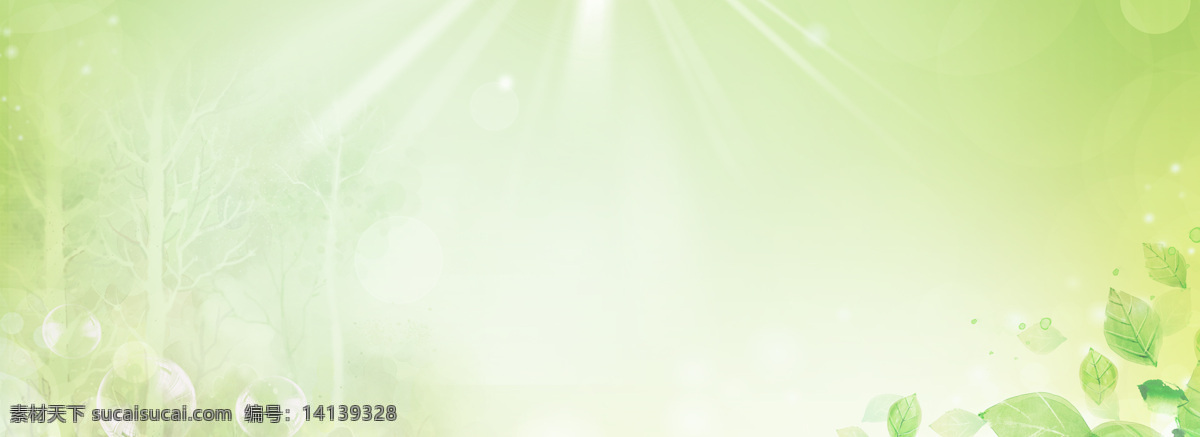 梦幻 清新 绿色 树叶 banner 背景 绿色树叶 大树 阳光