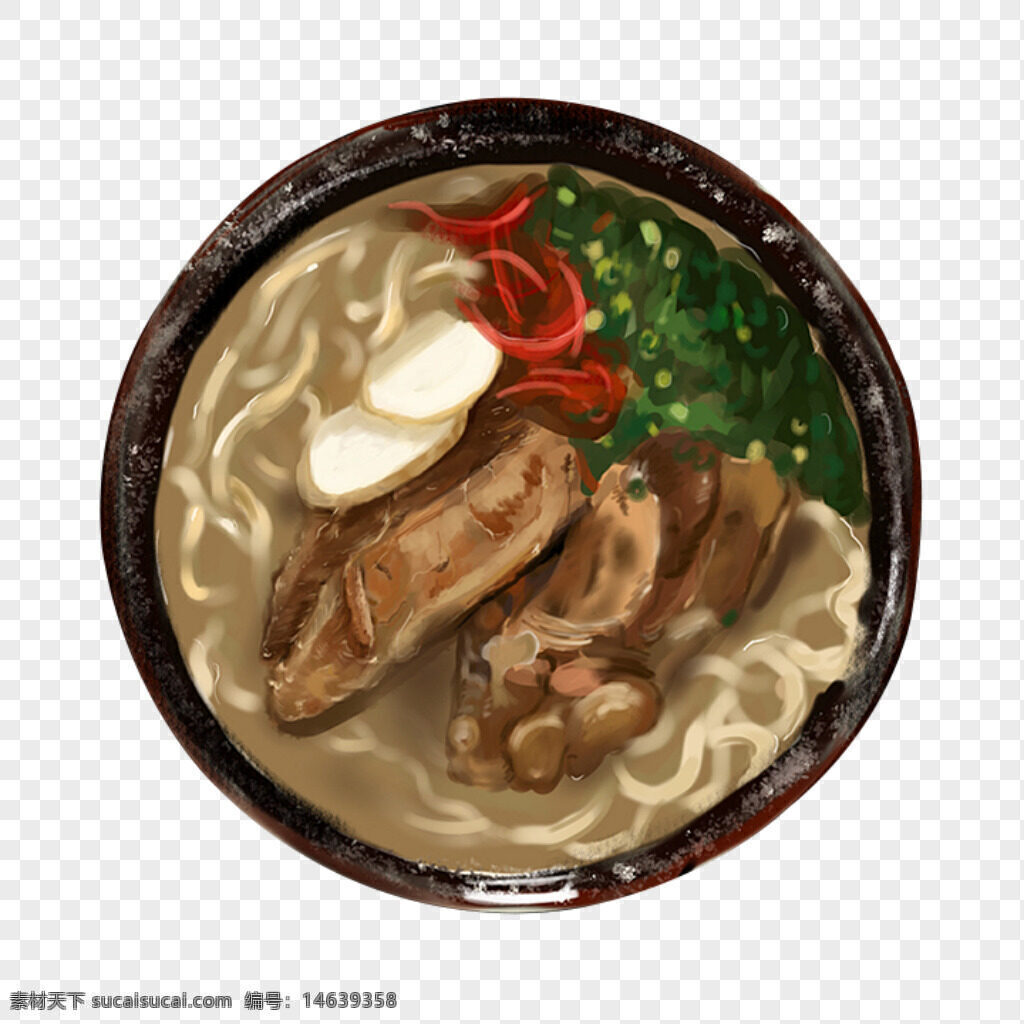 日式拉面 豚骨拉面 牛排拉面 浓汤拉面 手绘美食 插画风格 美食元素 黑碗设计 日式料理 拉面插画 面条美食 汤面插画 免抠素材 美食艺术 拉面汤底