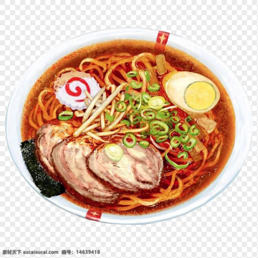 拉面 日式料理 手绘美食 粗面条 海苔 鸡蛋 叉烧肉 海鲜 日式餐饮 免抠素材 美食插画 生活方式 食物元素 汤面 美食艺术