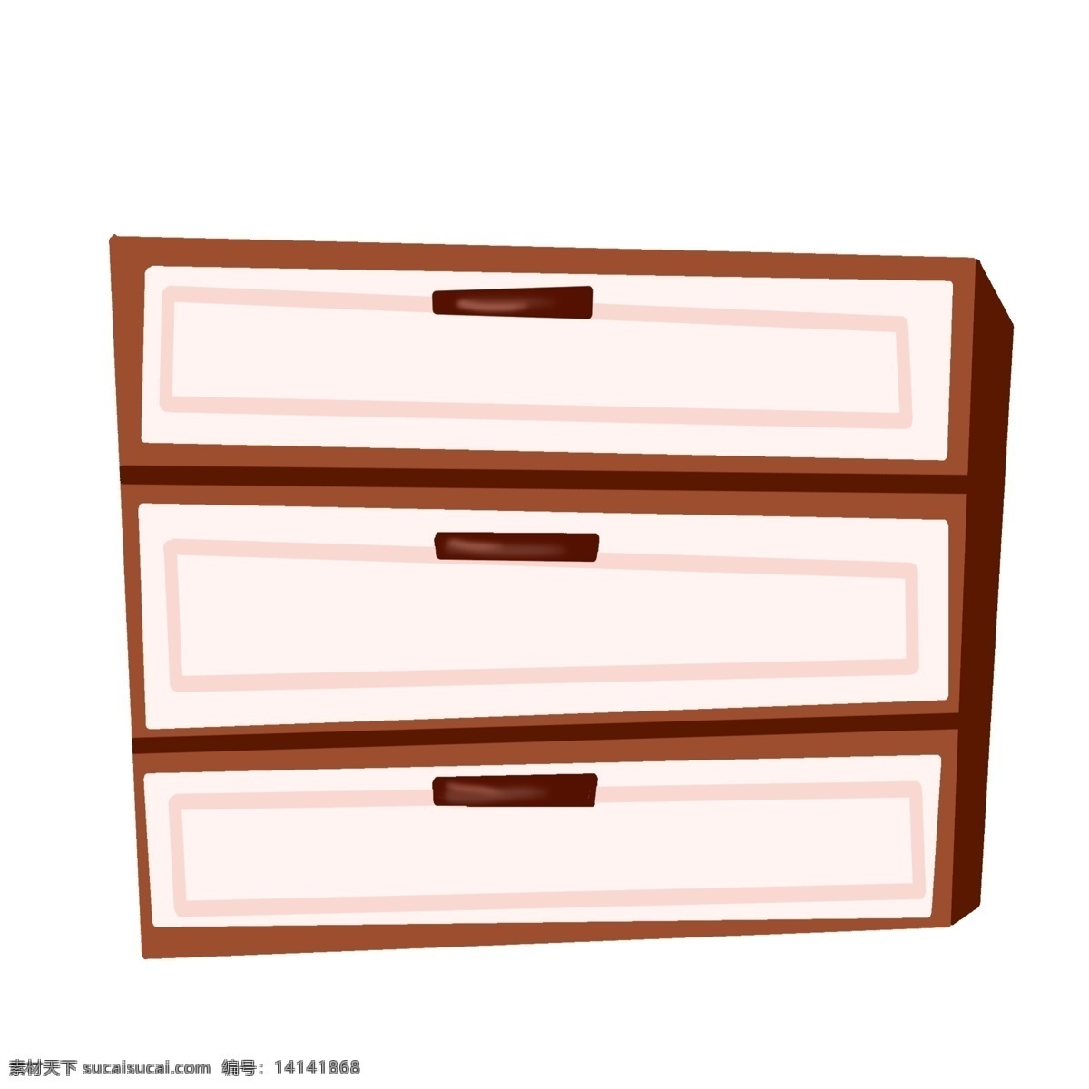 手绘 白色 床头柜 插画 白色的抽屉 家具床头柜 卡通插画 现代的家具 棕色的柜子