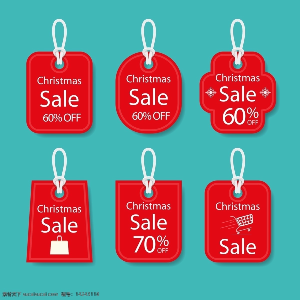 红色 圣诞节 英文 标签 促销 矢量素材 优惠 购物袋 购物车