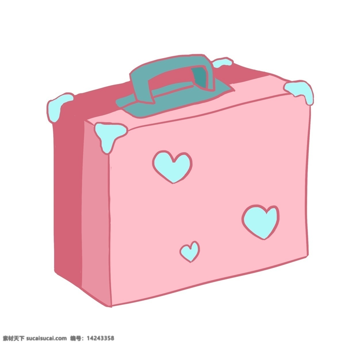 卡通 粉色 手提箱 插画 手绘 长方形 箱子 粉色图案箱子 手绘线条爱心 粉色箱子 旅行用品 卡通箱子