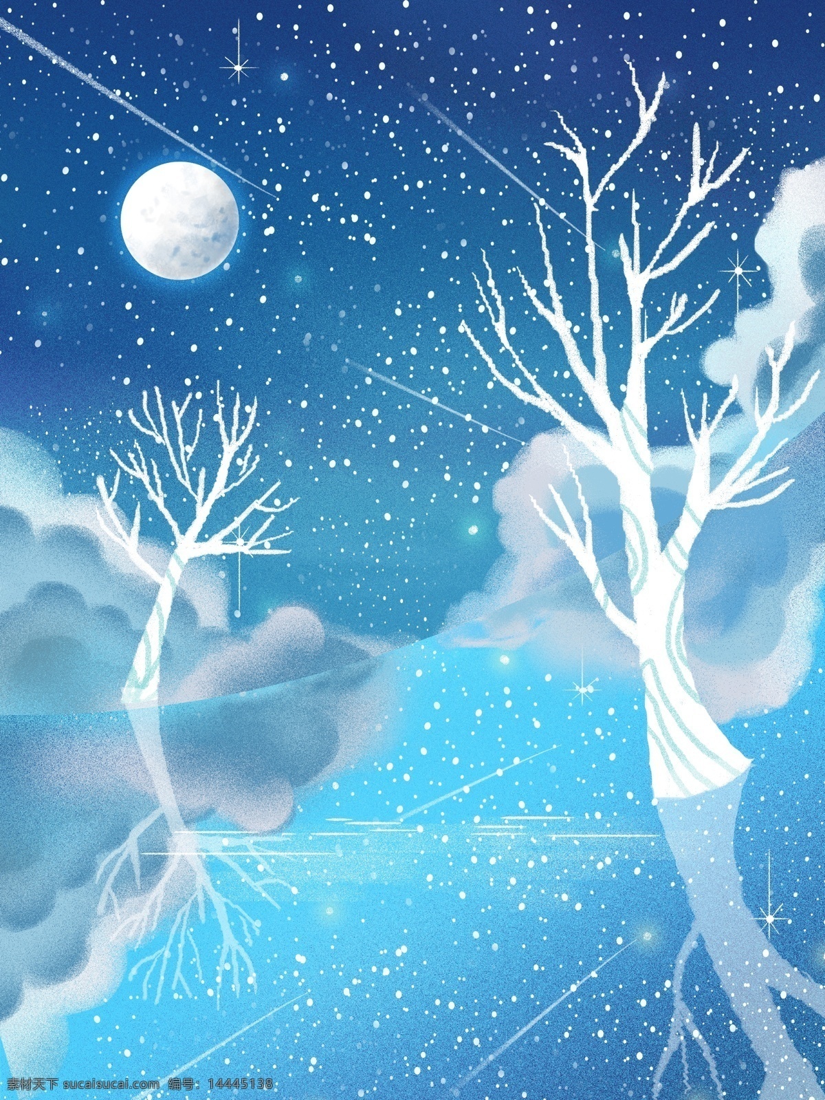 唯美 蓝色 星空 背景 晚安 树林 星空背景 广告背景 彩绘背景 通用背景 促销背景 背景展板图 背景图