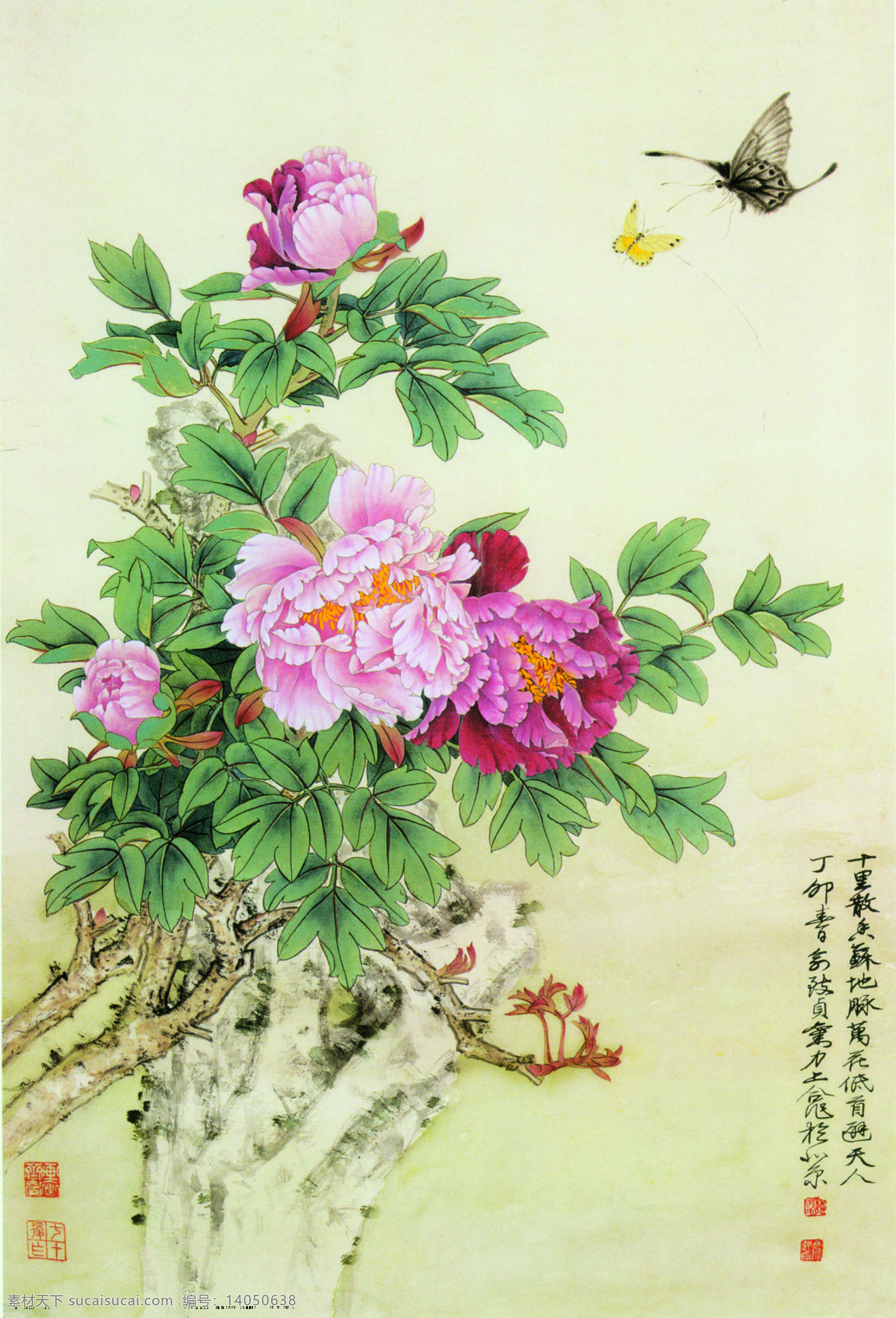 春风蛱蝶图 中国工笔画 背景 俞致贞 刘力士 花鸟画 牡丹 绿叶 蝴蝶 风景 书法 文化艺术 绘画书法 设计图库