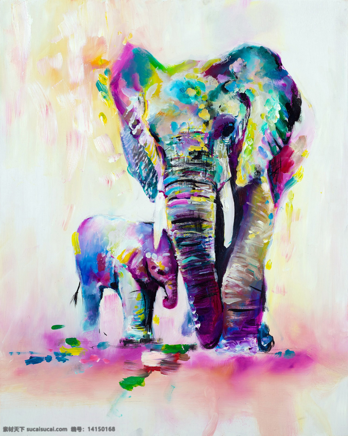 水彩象 水彩 水粉 象 大象 母子 颜色 丰富 艺术 画 五颜六色 文化艺术 绘画书法