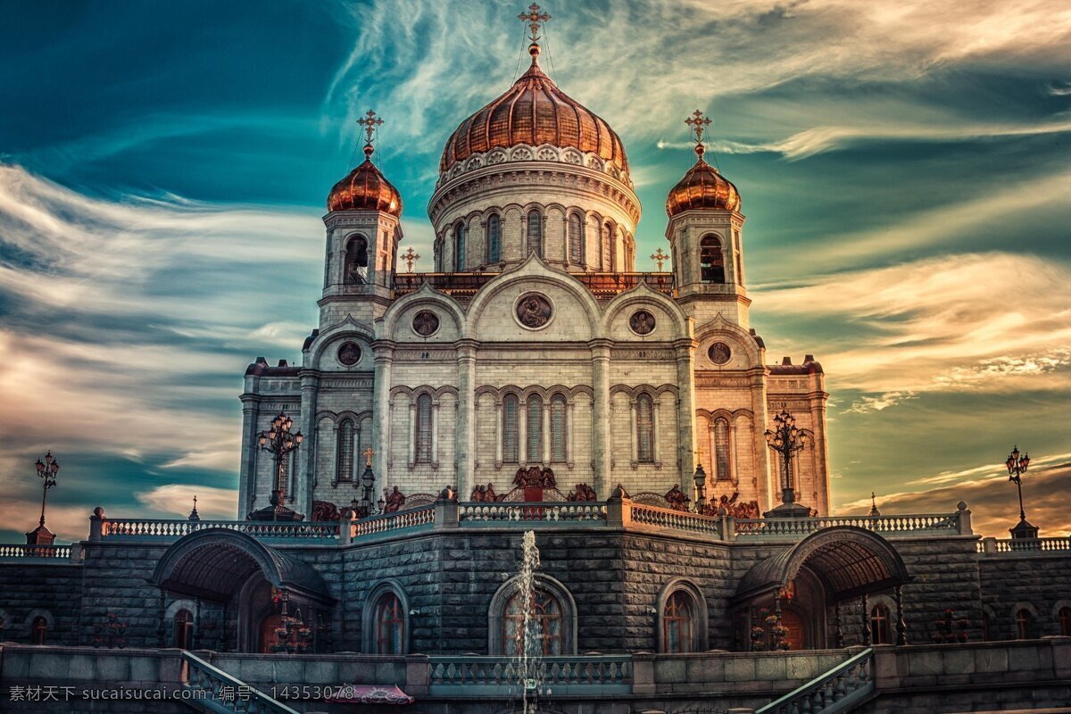 俄罗斯教堂 俄罗斯 教堂 建筑 蓝色天空 风景 自然景观 建筑景观