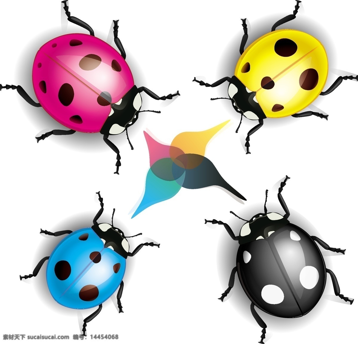 彩色 色彩 四种颜色 立体字母 色彩样品 昆虫 彩色瓢虫 瓢虫 生活百科 矢量素材 白色