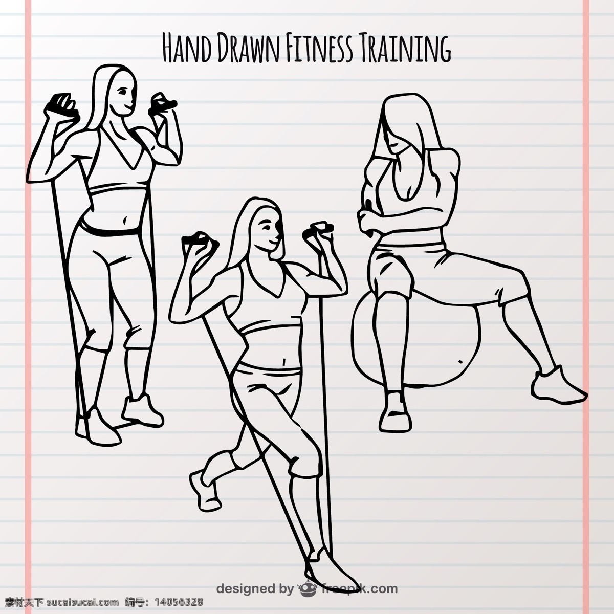 女子 体育运动 元素 写生 一方面 运动 健身 健康 手绘 体育 绘画 健康元素 训练 生活 普拉提 运动员 生活方式 画草图