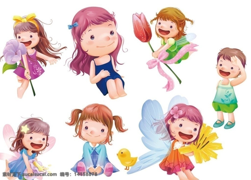 小女孩 天使 ai矢量图 服饰印花 婴童印花 动漫动画 动漫人物