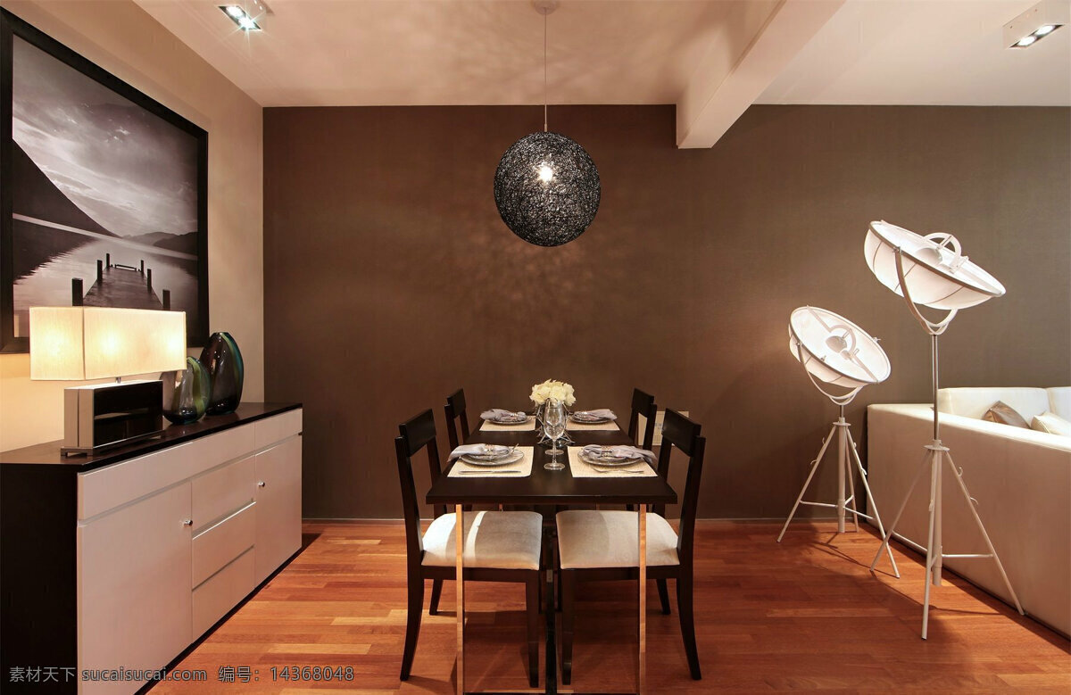 简约 餐厅 水晶 吊灯 装修 效果图 方形吊顶 酒柜 门框 木地板 圆形餐桌