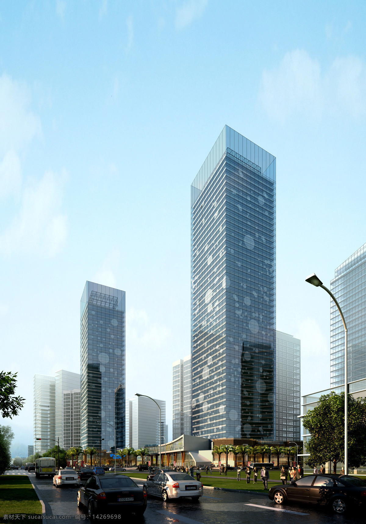 深圳 高层 办公 概念性 方案设计 高层办公楼 沿街透视 波点立面纹理
