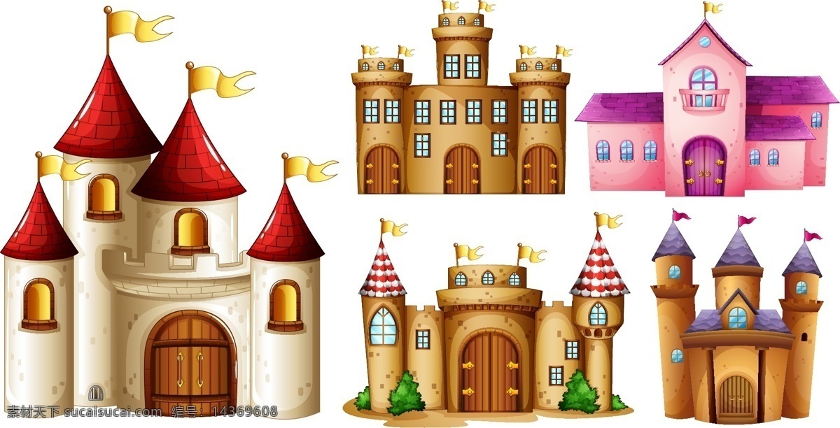卡通城堡 手绘 欧式 建筑 矢量 彩色城堡 卡通设计