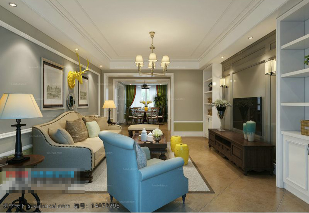 现代温馨客厅 橱柜模型 沙发茶几 3d模型 室内设计 温馨客厅 max 灰色