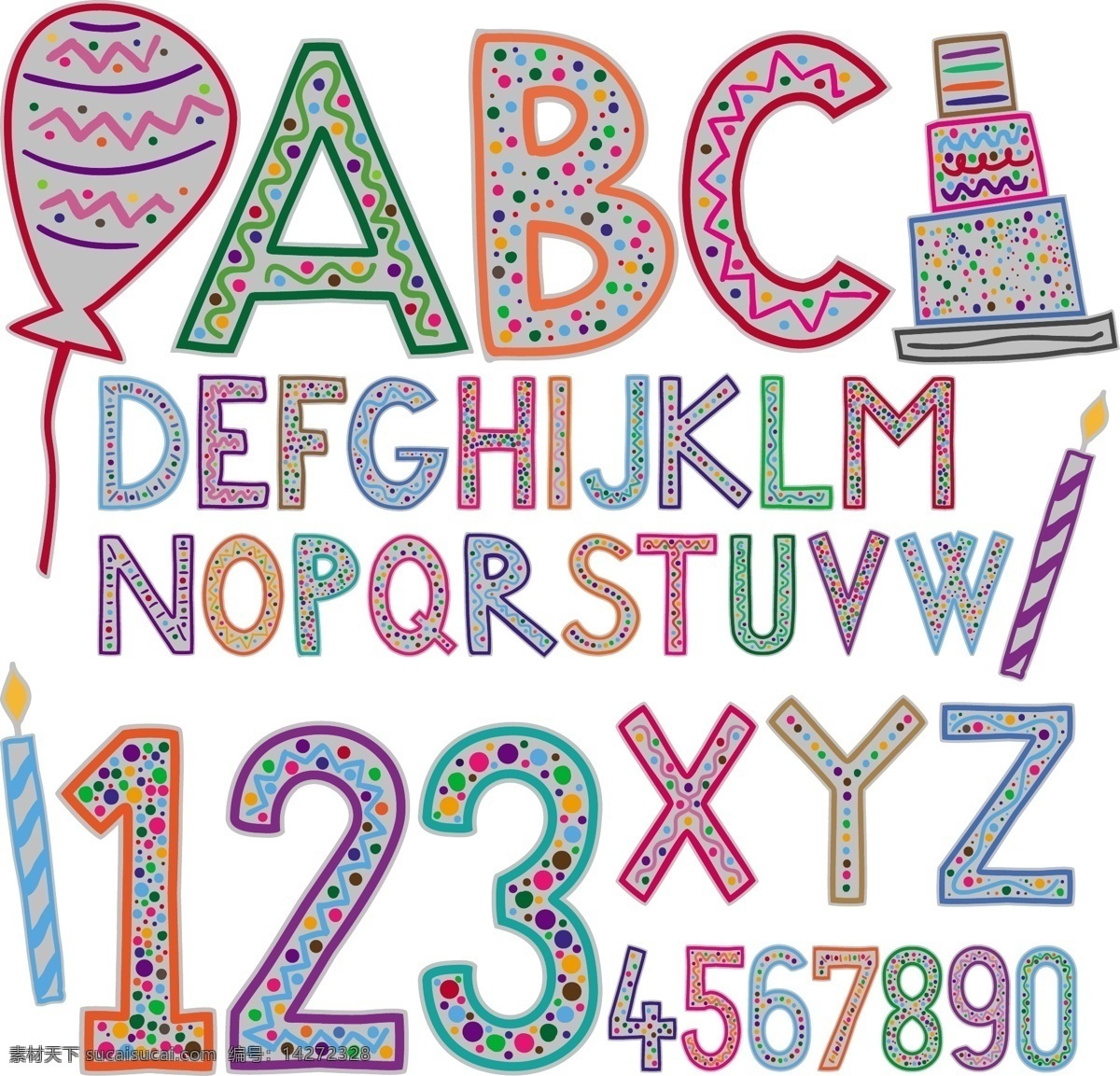 可爱 节日 字母 数字 矢量图 假日 矢量字体 艺术字