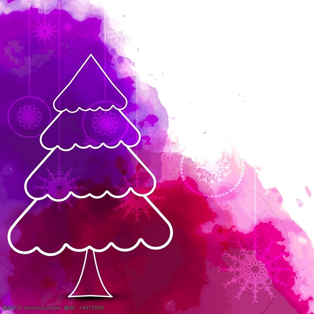 圣诞节 儿童 水彩 贺卡 矢量 背景 圣诞树 水彩背景 简笔画 圣诞雪花 紫色 粉色 圣诞装饰 晕染 背景素材