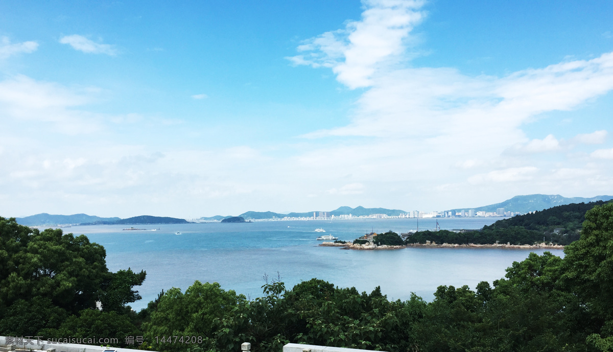 碧海蓝天 海边 天空 密林 高清 普陀山 摄影图库 自然景观 山水风景