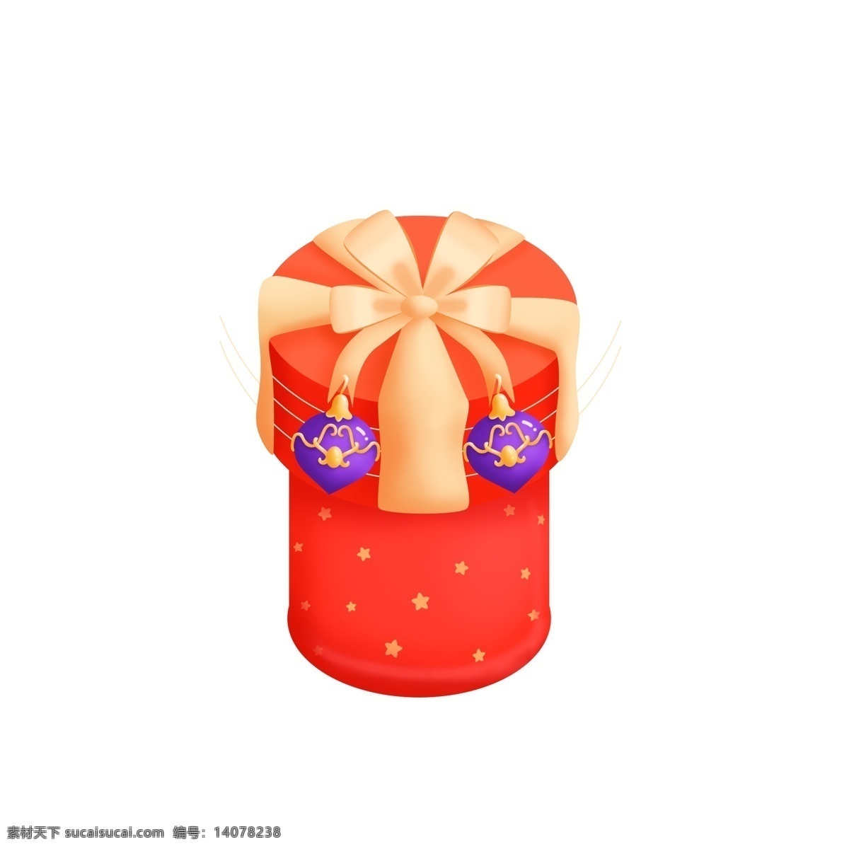 25d 立体 圣诞节 精致 红色 星星 礼物 盒 元素 礼品 礼物盒 松球 蝴蝶结 绸缎 圆筒
