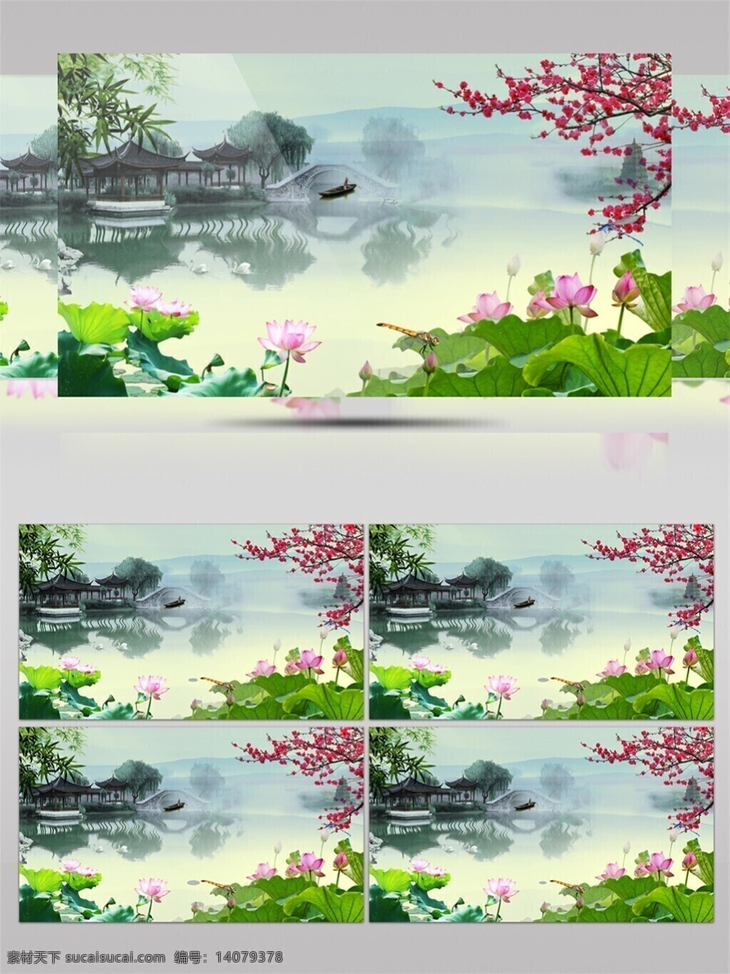 水墨 荷花 视频 花朵 荷叶 绿色 电脑屏幕保护 高清视频素材 粉色 3d视频素