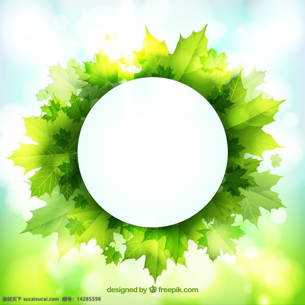绿色 枫叶 装饰 圆形 标签 背景 矢量图 圆形标签 底纹边框 其他素材