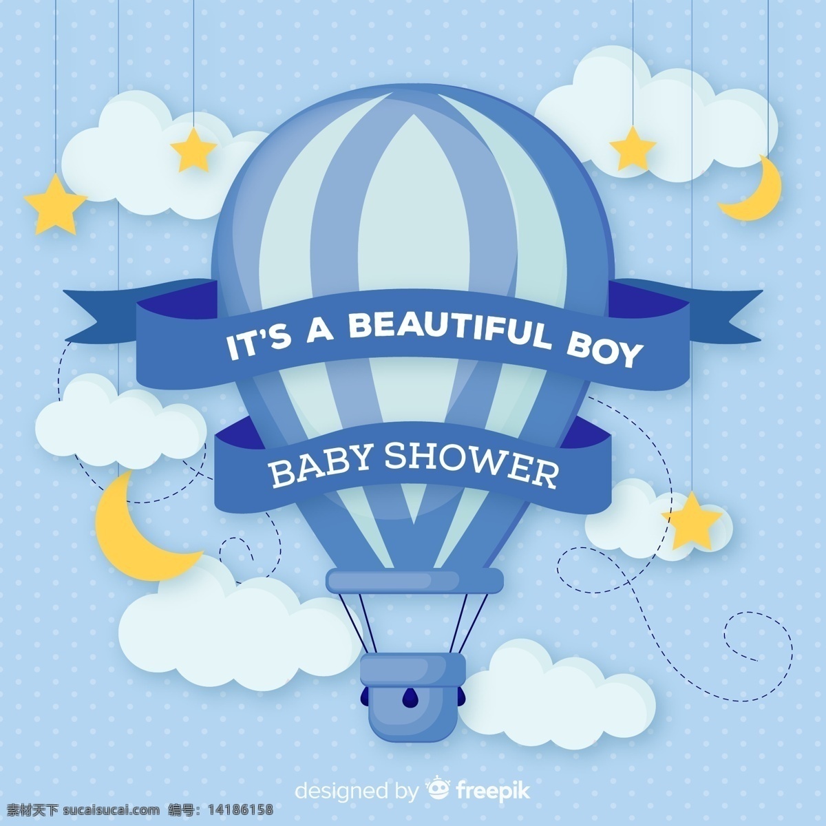 蓝色 热气球 迎 婴 派对 海报 矢量图 迎婴 矢量素材