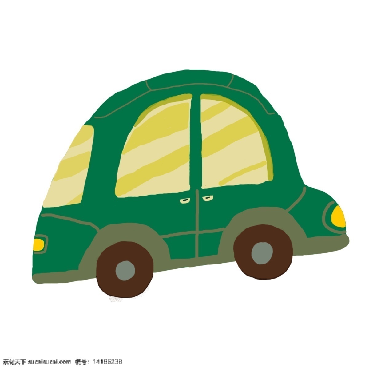 行驶 中 绿色 小汽车 卡通 插画 汽车 可爱 灯光 轿车 迷你 车窗 车门 黄色 手绘 矢量 免扣