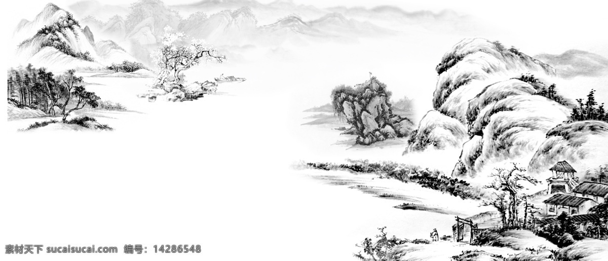 国画 水墨国画 风景国画 山水画 山水国画 背景 背景素材 分层 源文件