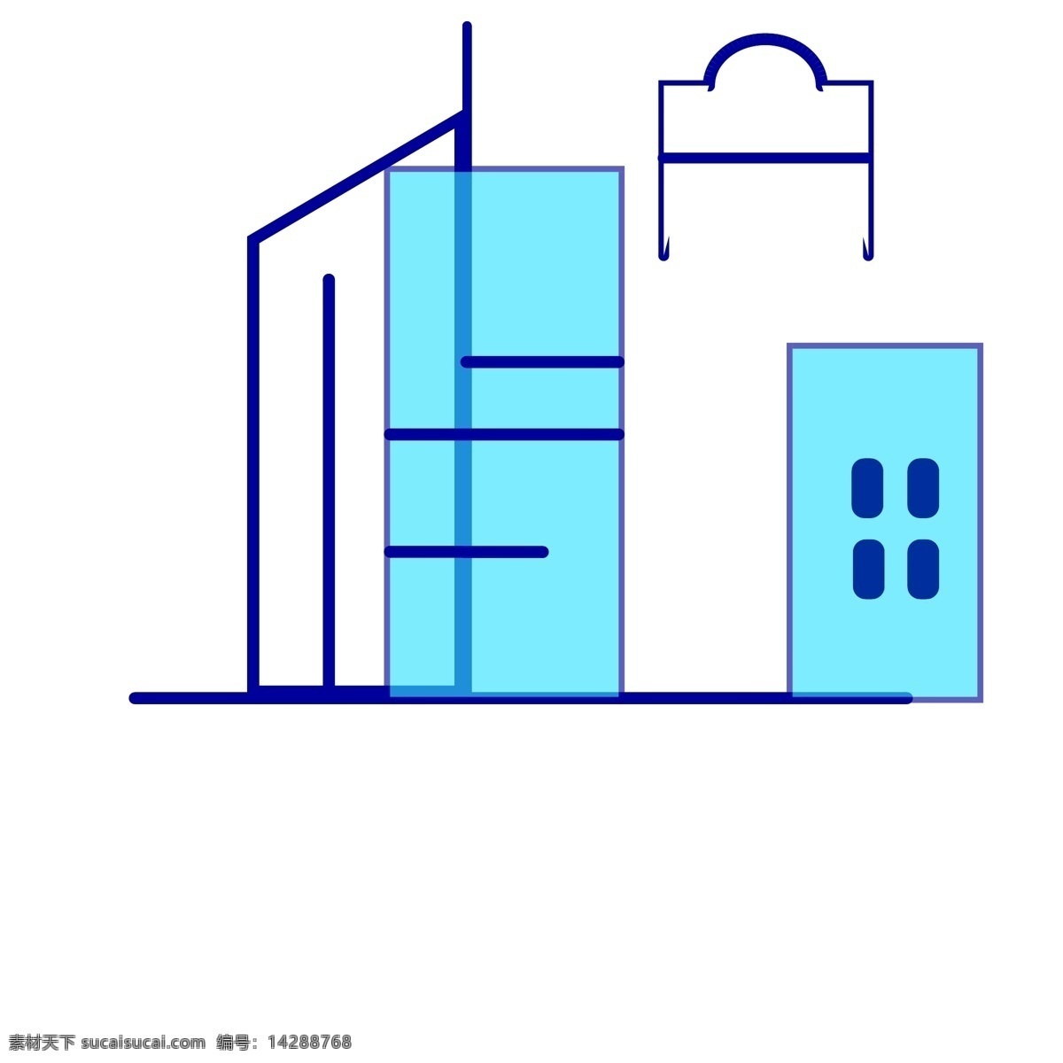 蓝色 手绘 线 稿 城市 元素 线稿 建筑 扁平化 矢量图 展示 商务 卡通图标