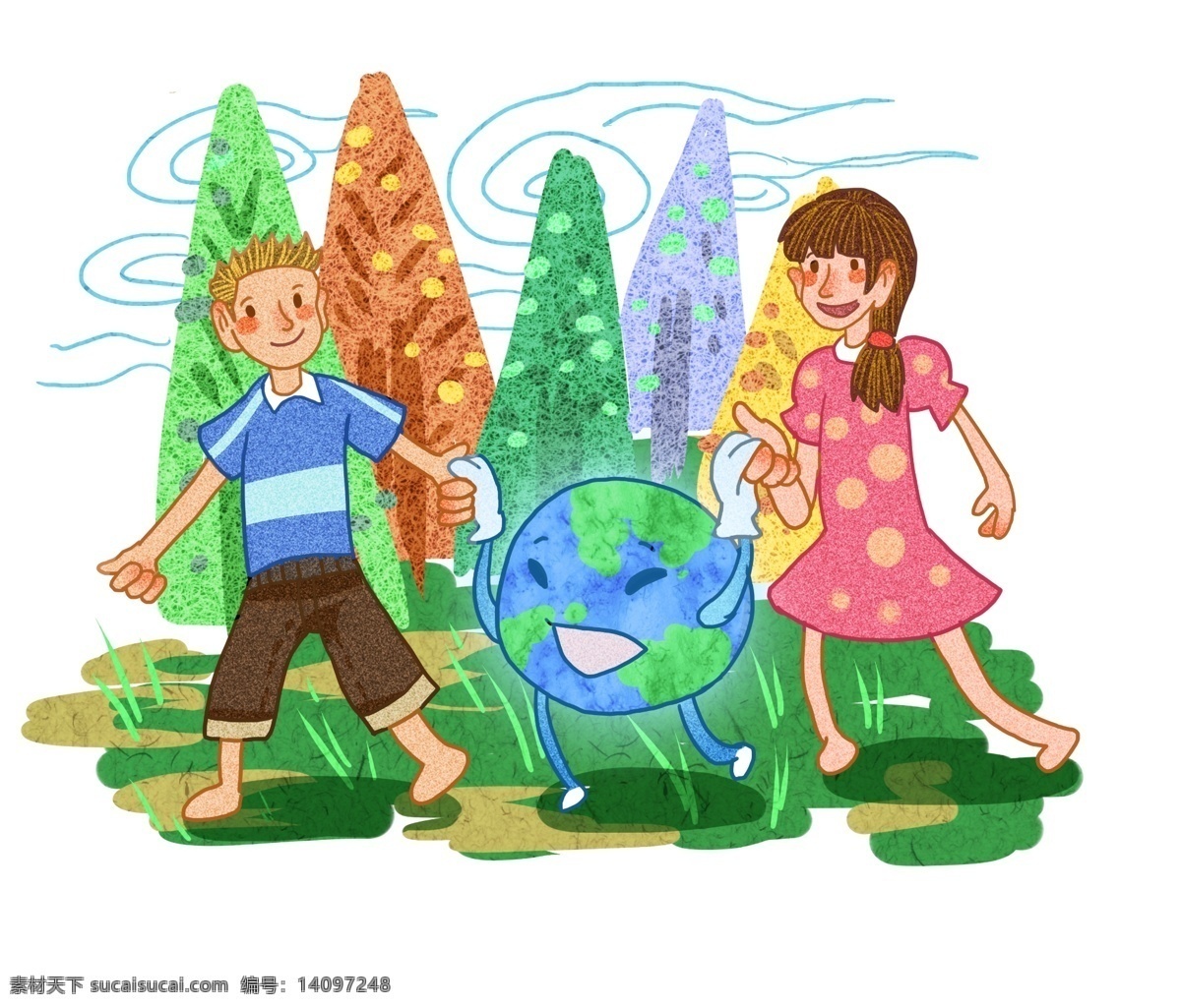 世界 地球日 保护 地球 世界地球日 保护地球 保护环境 卡通森林 绿色地球 绿色森林 绿色环境 小朋友 卡通