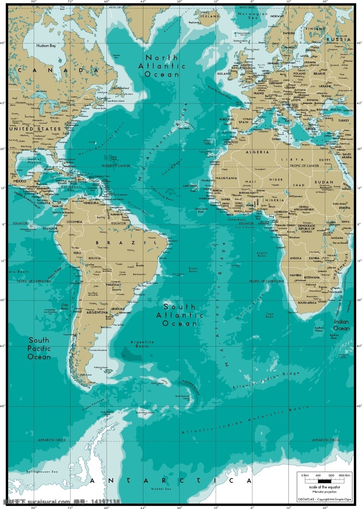 美丽 世界地图 矢量 大西洋 地图 材料 世界 大西洋地图 矢量图 日常生活